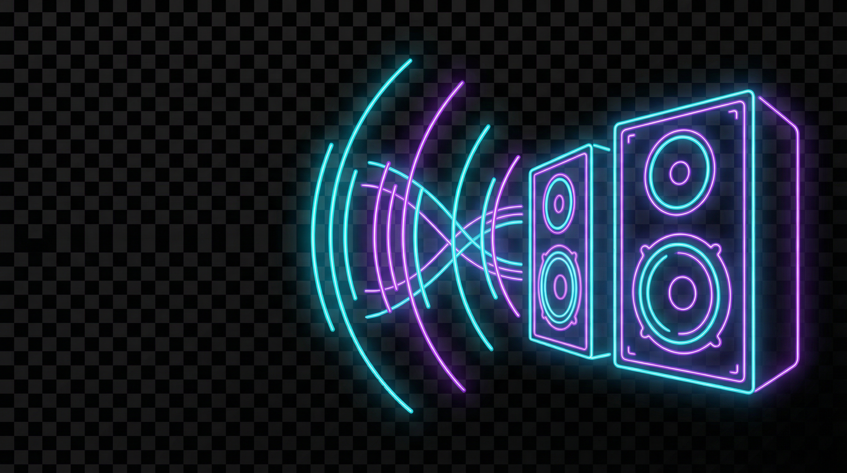 Hangosítás: hangfalak és hanghullámok illusztráció, koncert hangtechnika.